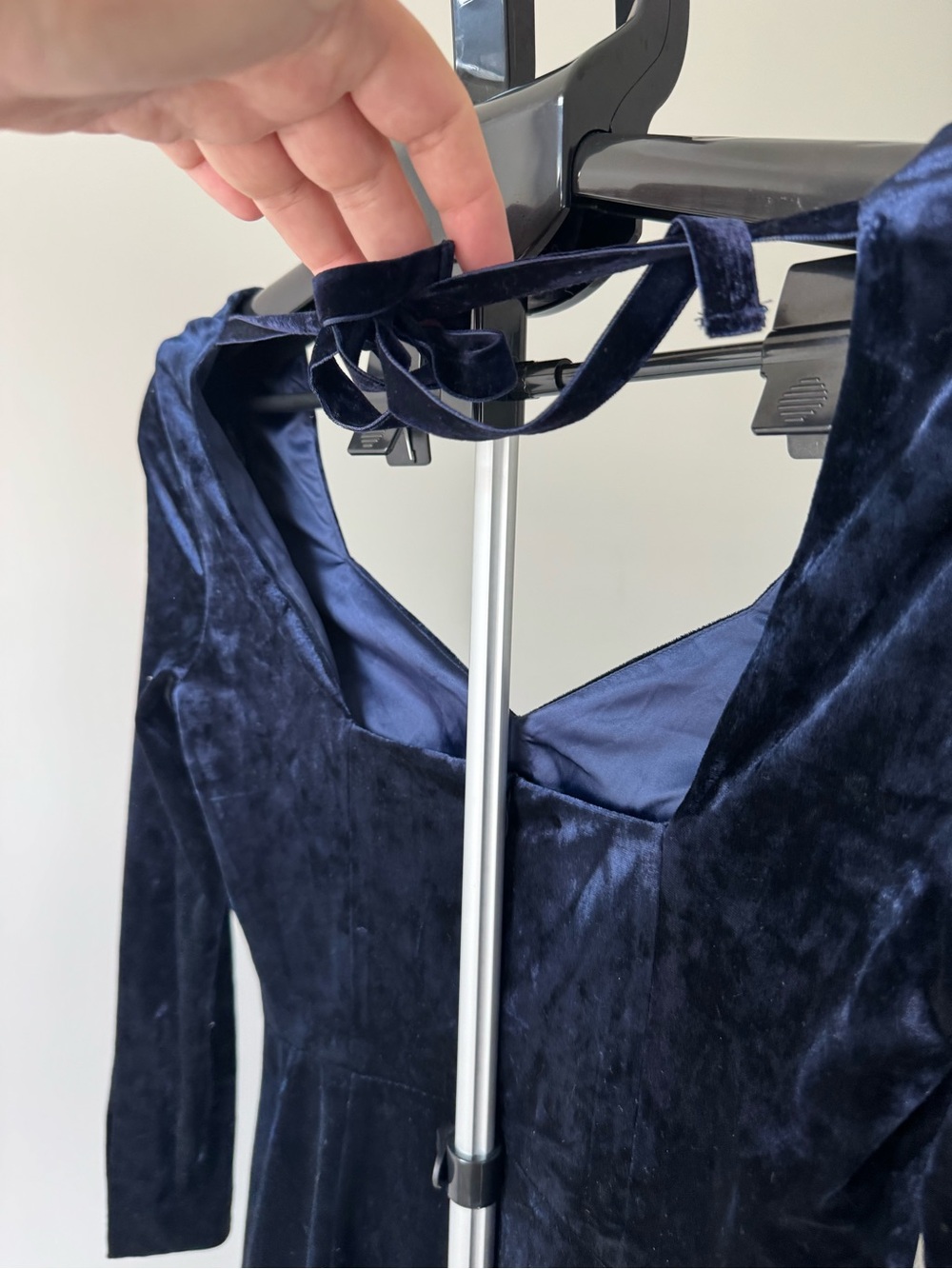 Bebe Style Navy Velvet Long Sleeve Romper | Y2K Glam Mini Playsuit | Open Back T - Picture 5 of 11